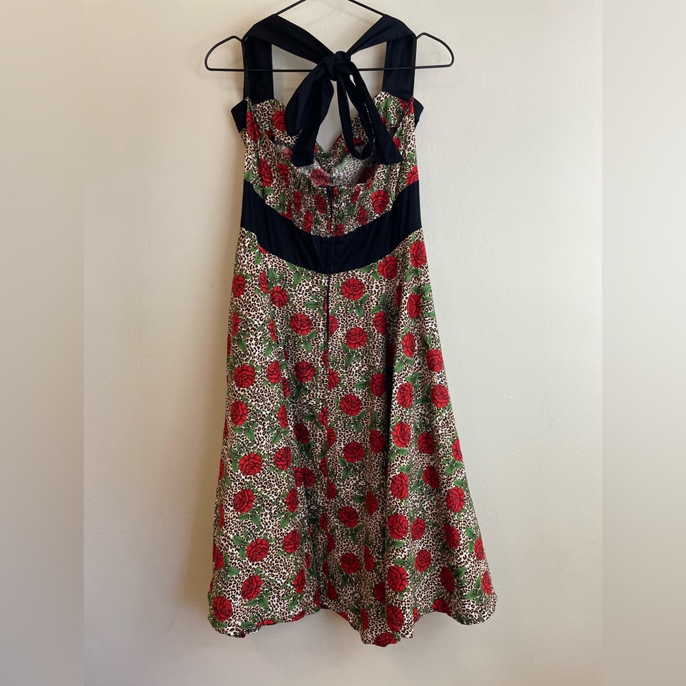 Hell Bunny Vixen halter dress, leopard & roses print, size 2XL